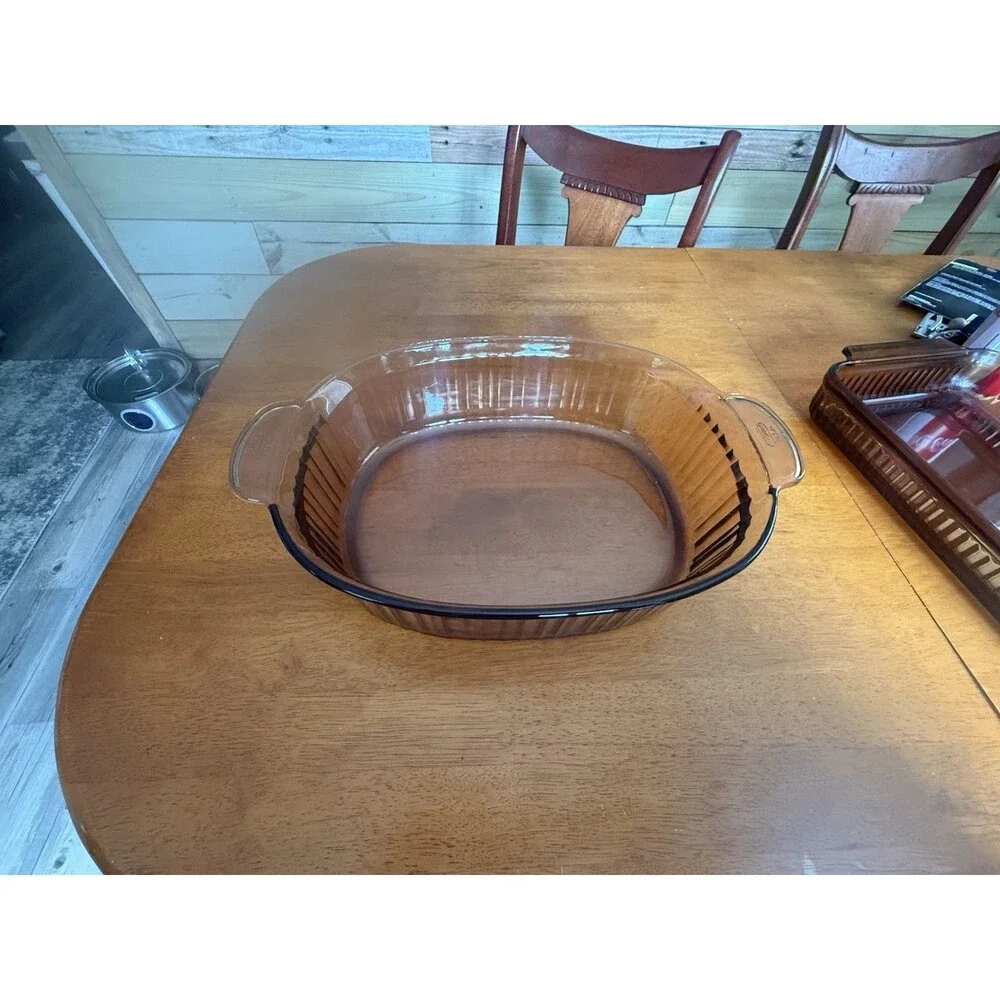 Vintage Visions by Corning Amber Roasting Pan Handled Casseroles Baking Dish